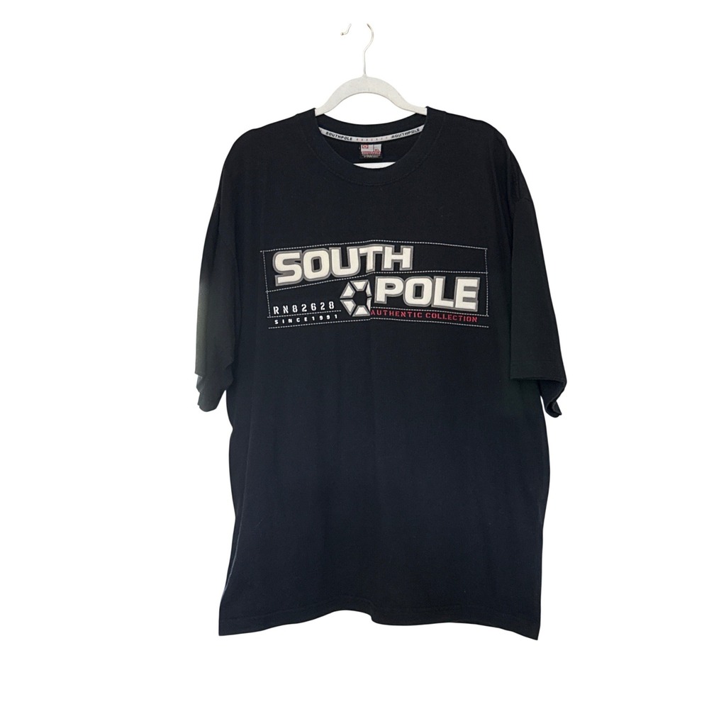 Vintage South Pole Y2K Graphic Logo T-Shirt Sz XL Black Puff Print Streetwear